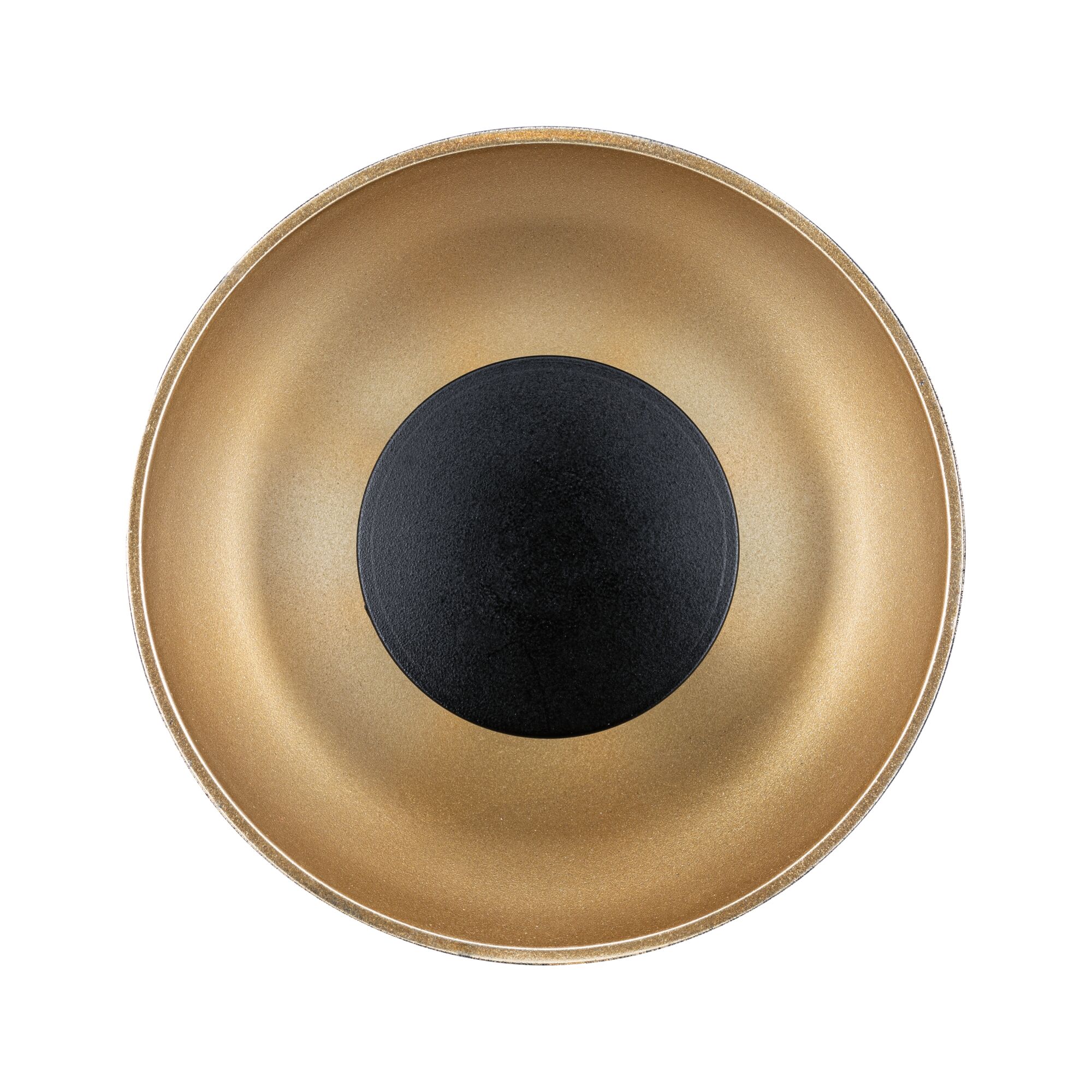 Round gold metal ceiling light with black center for modern indoor lighting solutions