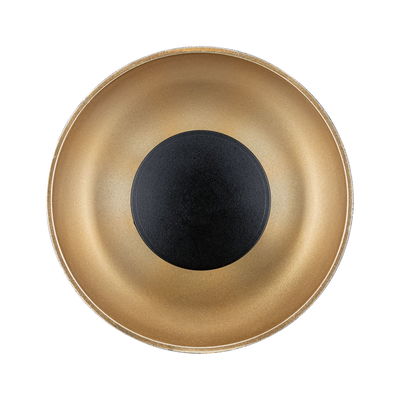 Round gold metal ceiling light with black center for modern indoor lighting solutions