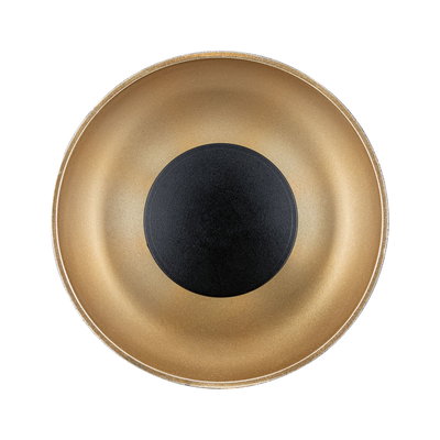 Round gold metal ceiling light with black center for modern indoor lighting solutions