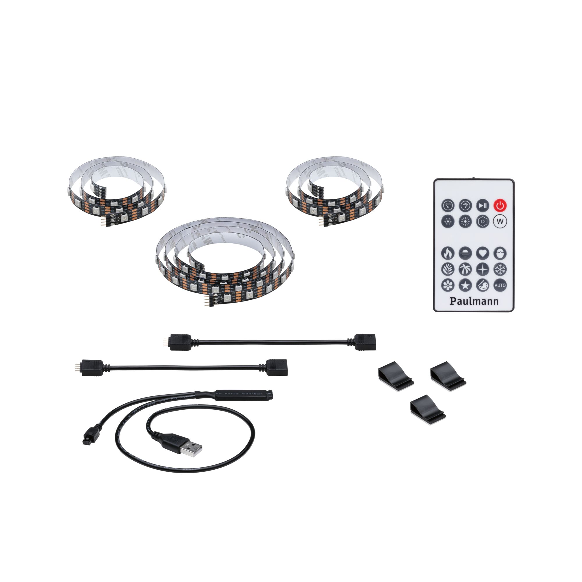 Kit bande LED RGB avec télécommande, câble USB et clips, éclairage flexible pour intérieur