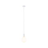 White pendant light with round opal white glass bulb for modern indoor lighting