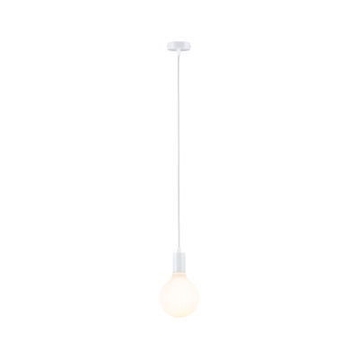 White pendant light with round opal white glass bulb for modern indoor lighting