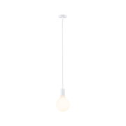 White pendant light with round opal white glass bulb for modern indoor lighting