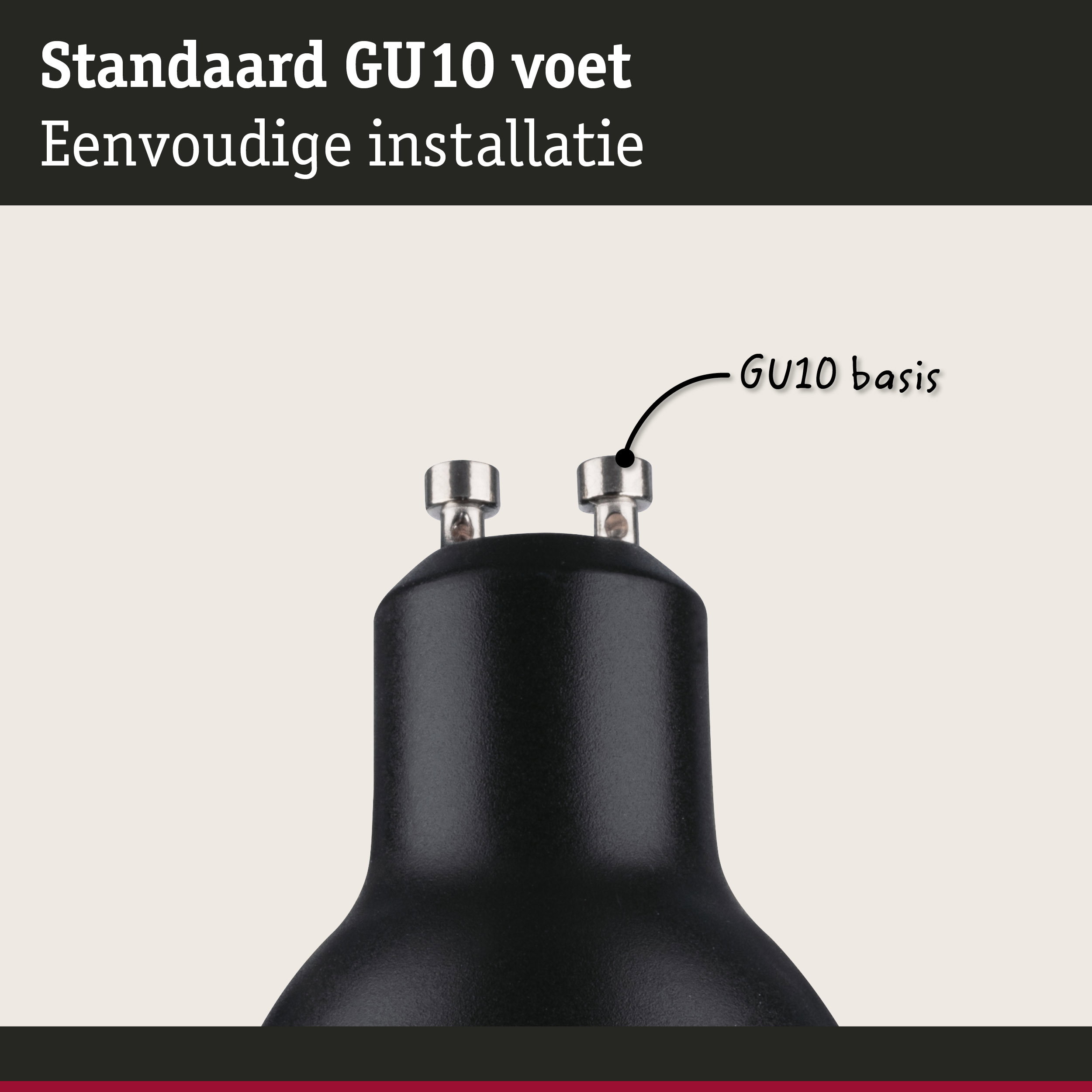 Zwarte metalen GU10 lampvoet voor eenvoudige installatie van LED-lampen