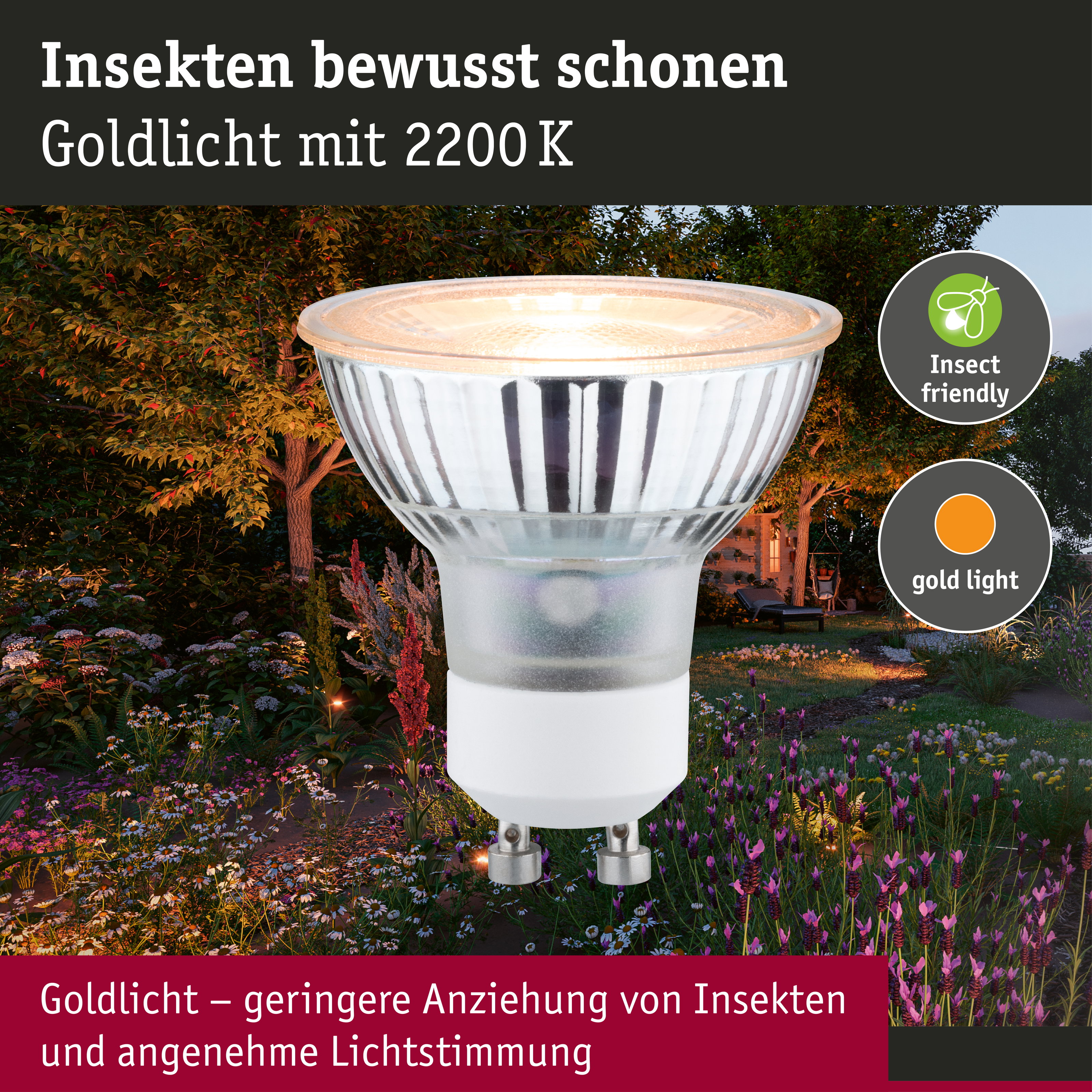 Standard 230V LED Reflektor GU10 Insektenfreundlich 320lm 4,3W 2200K Silber