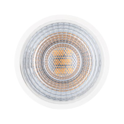 Round spotlight with clear glass and warm white LED in white housing for indoor lighting