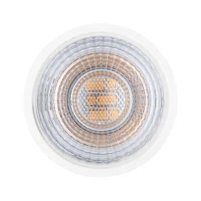 Round spotlight with clear glass and warm white LED in white housing for indoor lighting