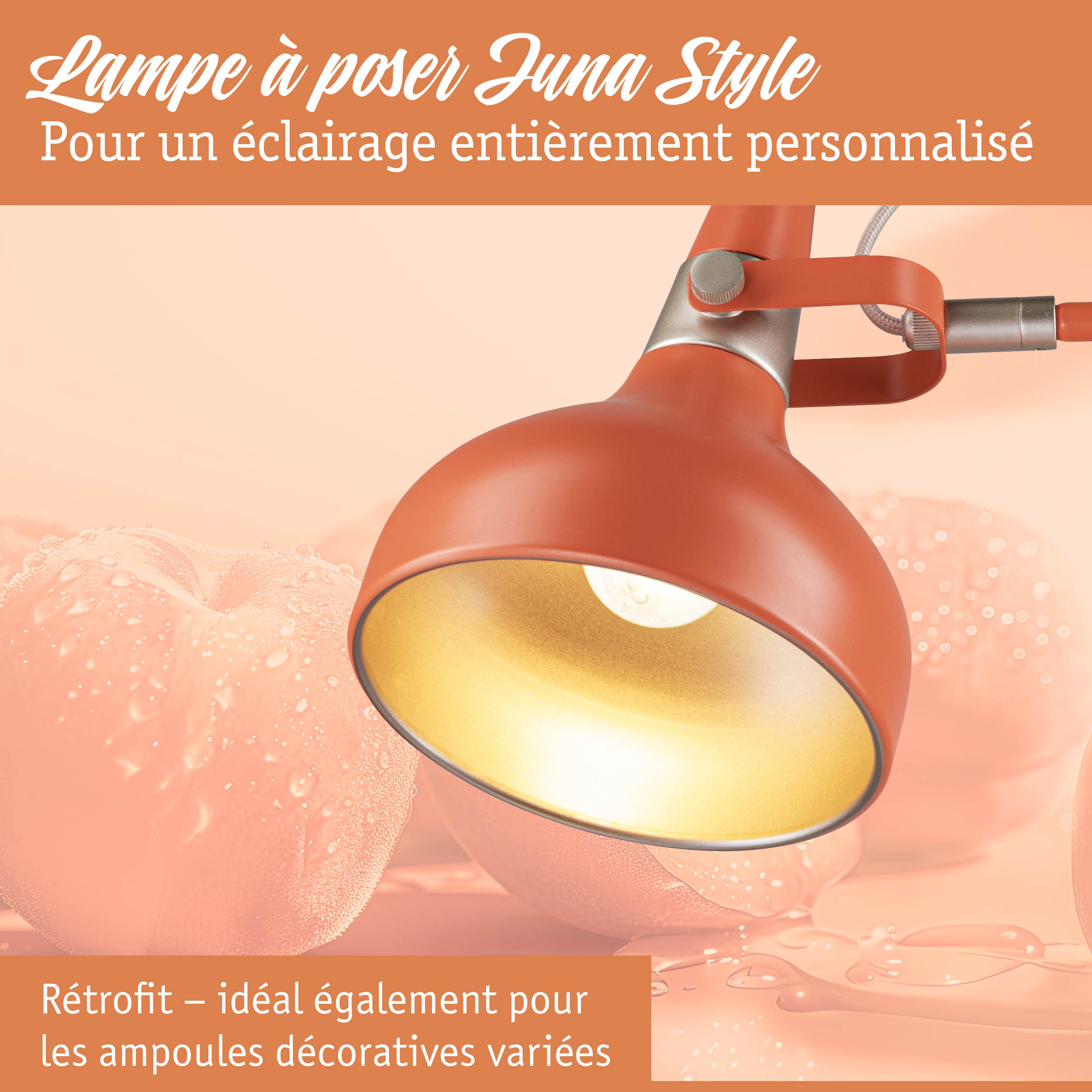 Lampe de bureau en métal rouge avec intérieur doré pour un éclairage personnalisé et ampoules décoratives