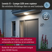 Lampe LED blanche Leonis II avec capteur, protection IP44, éclairage extérieur durable et polyvalent