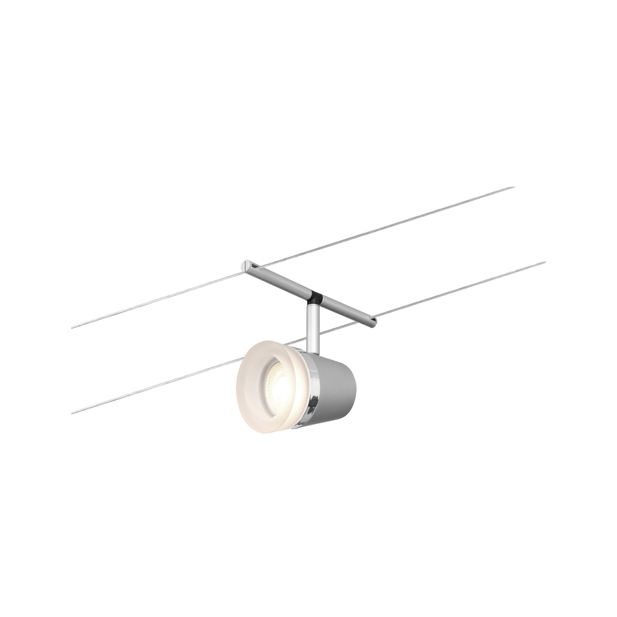 Projecteur sur câble moderne en métal argenté avec lumière LED blanche ronde pour éclairage flexible