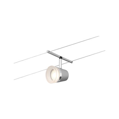 Projecteur sur câble moderne en métal argenté avec lumière LED blanche ronde pour éclairage flexible