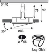 Technical drawing of recessed lighting system with dimensions and Easy Click mounting.