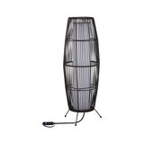 Lampe sur pied avec structure métallique noire et abat-jour blanc, design moderne pour intérieur