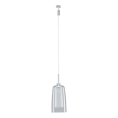 Moderner Pendelleuchter mit transparentem Glas und silbernem Metall, ideal für stilvolle Innenbeleuchtung.