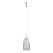 Moderner Pendelleuchter mit transparentem Glas und silbernem Metall, ideal für stilvolle Innenbeleuchtung.
