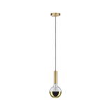 Modern pendant light with gold metal and half-mirrored bulb for stylish room lighting and decor