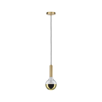 Moderne Pendelleuchte mit goldfarbenem Metall und halbverspiegelter Glühbirne für stilvolle Raumbeleuchtung