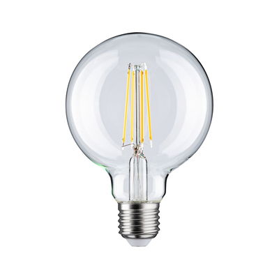 Clear LED light bulb with visible yellow filaments and E27 base for energy-efficient lighting