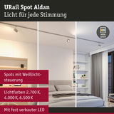 URail Spot Aldan LED-Deckenstrahler in Weiß mit einstellbaren Lichtfarben für Wohnräume