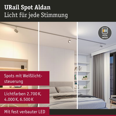 URail Spot Aldan LED-Deckenstrahler in Weiß mit einstellbaren Lichtfarben für Wohnräume