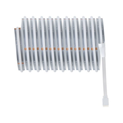 Flexible LED strip light with white silicone coating and 4-pin connector for versatile lighting setups