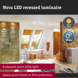 Modern Nova LED recessed light in warm white with IP44 splash protection for bathroom lighting