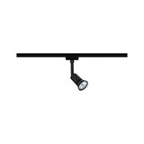 Black metal LED spotlight on track system for flexible accent lighting in interiors