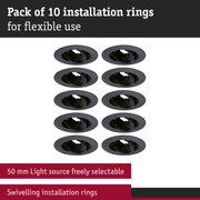 Pack of 10 black swivelling plastic installation rings for flexible lighting solutions