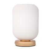 Moderne Tischlampe mit weißem Glas und goldfarbenem Metallfuß für stilvolle Wohnraumbeleuchtung
