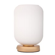 Modern table lamp with white glass and gold metal base for stylish lighting in interiors