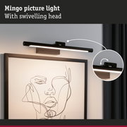 Mingo black picture light with swivelling head for adjustable artwork illumination