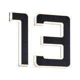 Black solar house number 13 with white LED lighting for outdoor and facade use.