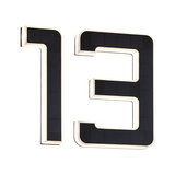 Black solar house number 13 with white LED lighting for outdoor and facade use.