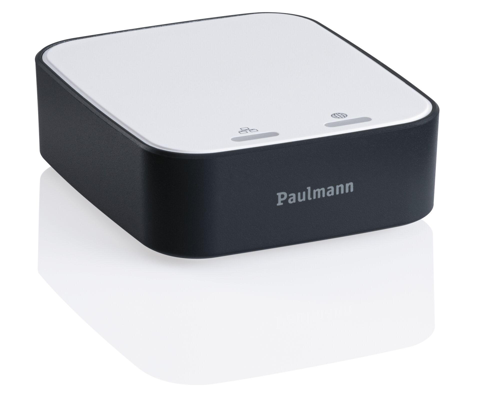 Compact zwart-wit bedieningsapparaat met Paulmann-logo voor slimme lichtregeling