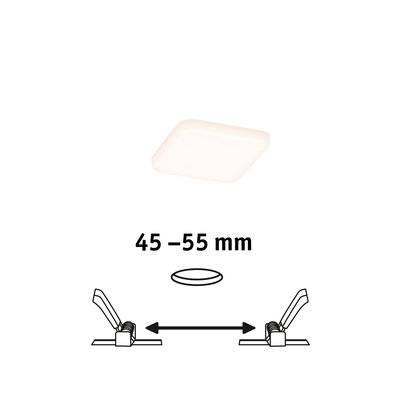 Quadratische weiße LED-Deckenleuchte mit 45-55 mm Einbautiefe und Federklammern für einfache Montage