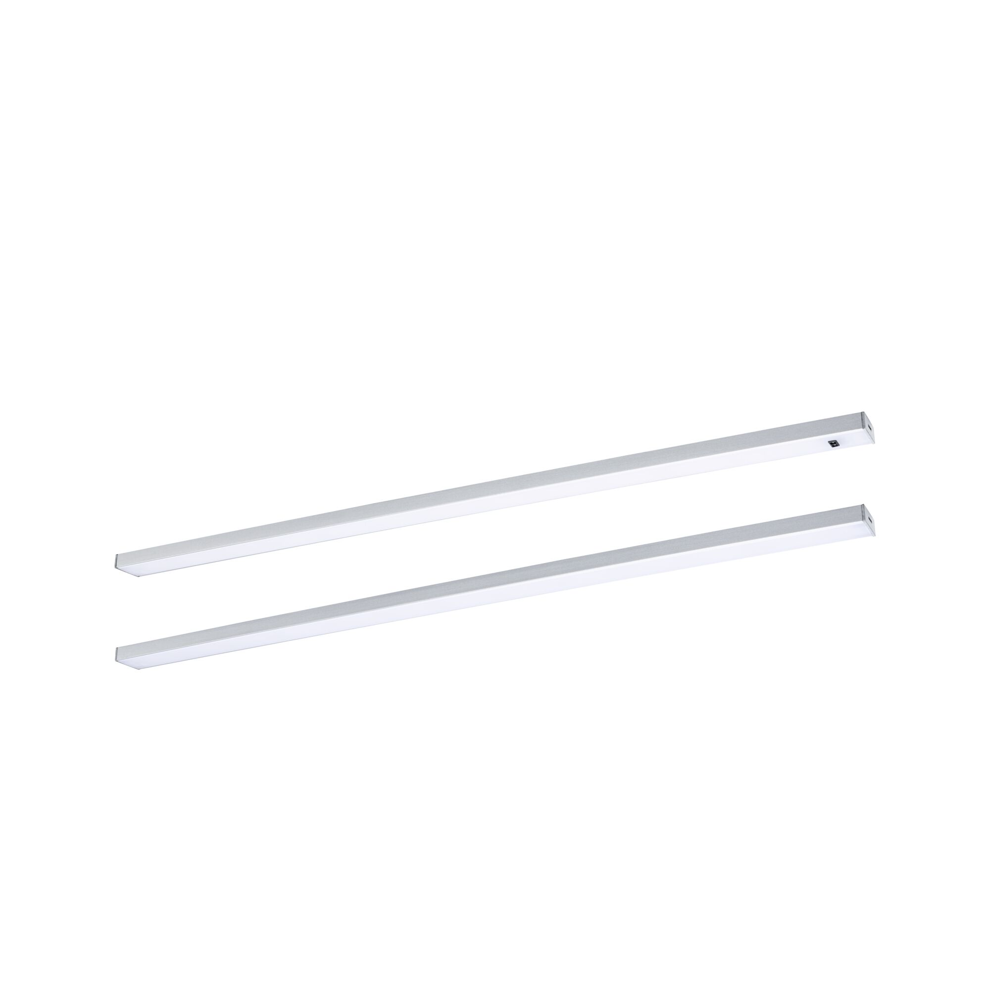 To slanke sølvfarvede LED-strips i aluminium til moderne indendørsbelysning og energibesparende lysløsning.