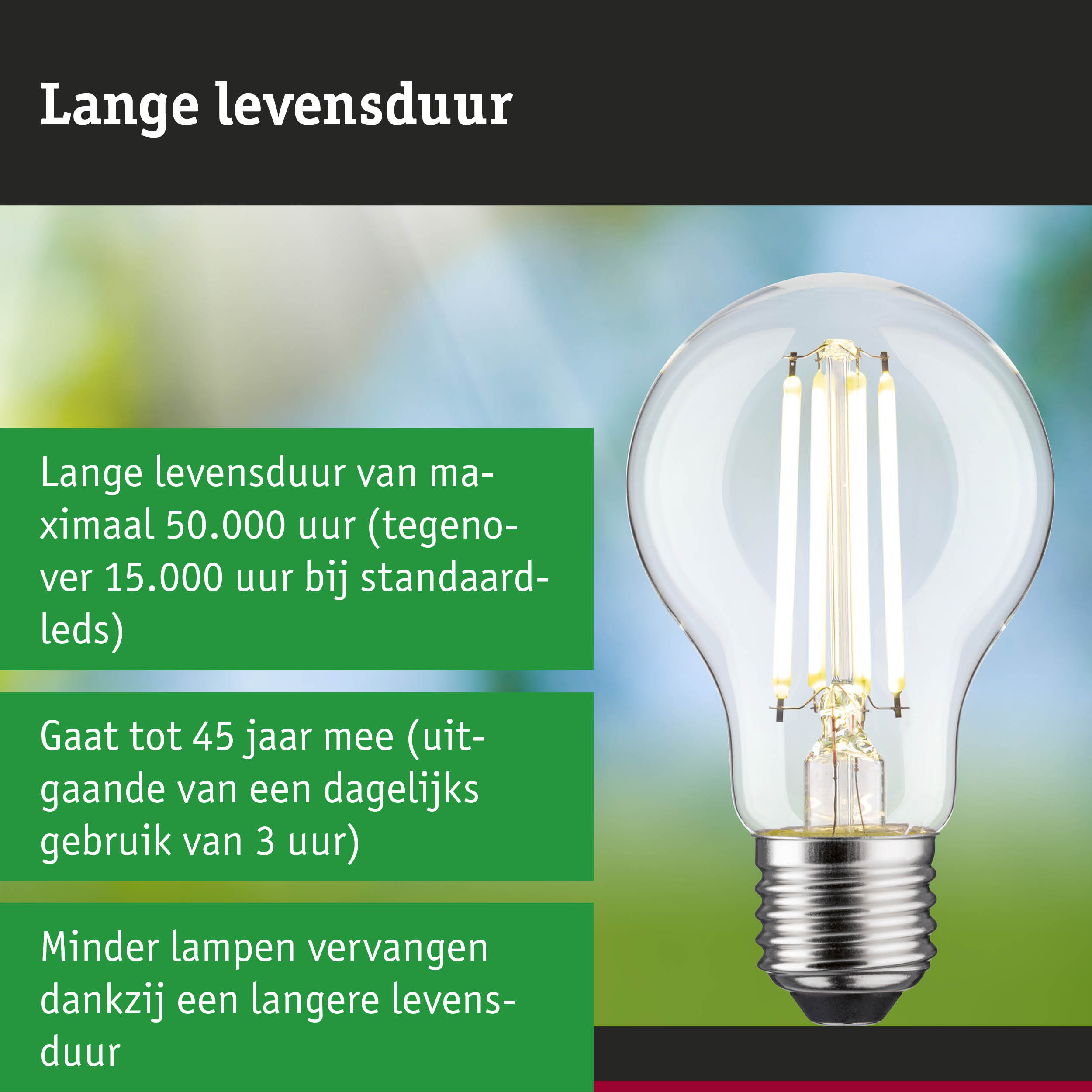 LED-lamp met 3,5 keer langere levensduur dan conventionele lampen, energiezuinige verlichting