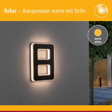 Zonne-energie wandlamp met warm wit licht en modern rechthoekig ontwerp voor buitengebruik