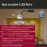 Spot encastré LED 3-Step-Dim Nova Coin Kit de base fixe IP44 rond 78mm Coin 3x6W 3x470lm 230V gradable 2700K Alu tourné