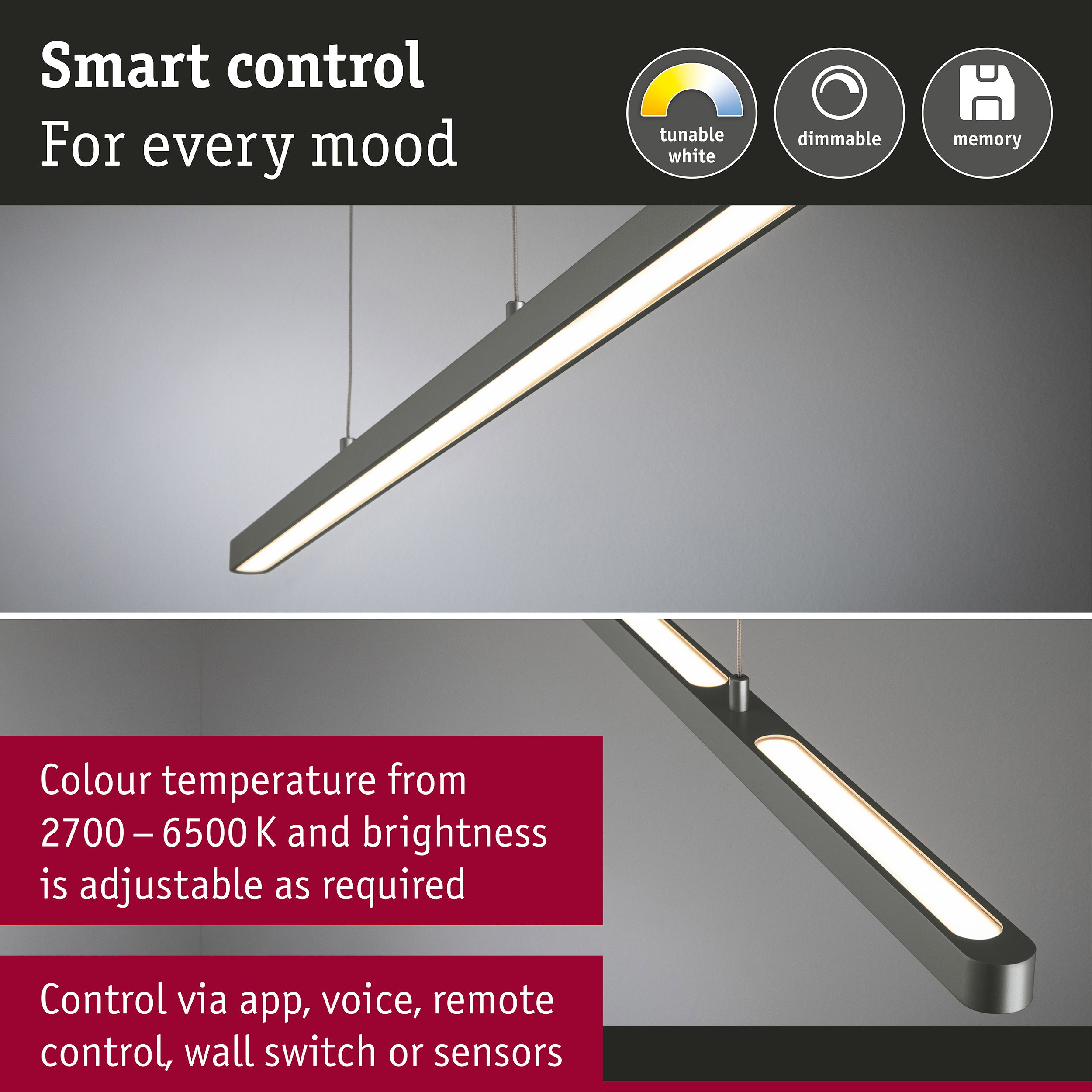 LED Pendant light Smart Home Zigbee 3.0 Lento Tunable White 2035lm 26,4W Titanium