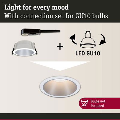 White metal recessed spotlight with connection set for GU10 LED bulbs, light fixture without bulbs
