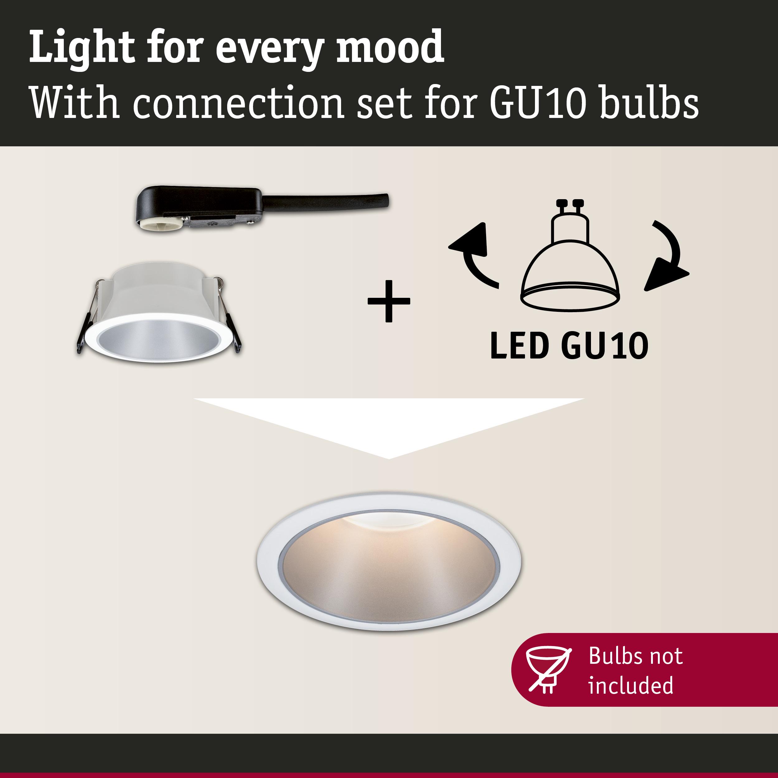 White metal recessed spotlight with connection set for GU10 LED bulbs, light fixture without bulbs