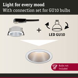 White LED recessed spotlight with black connection cable for GU10 bulbs, lighting set