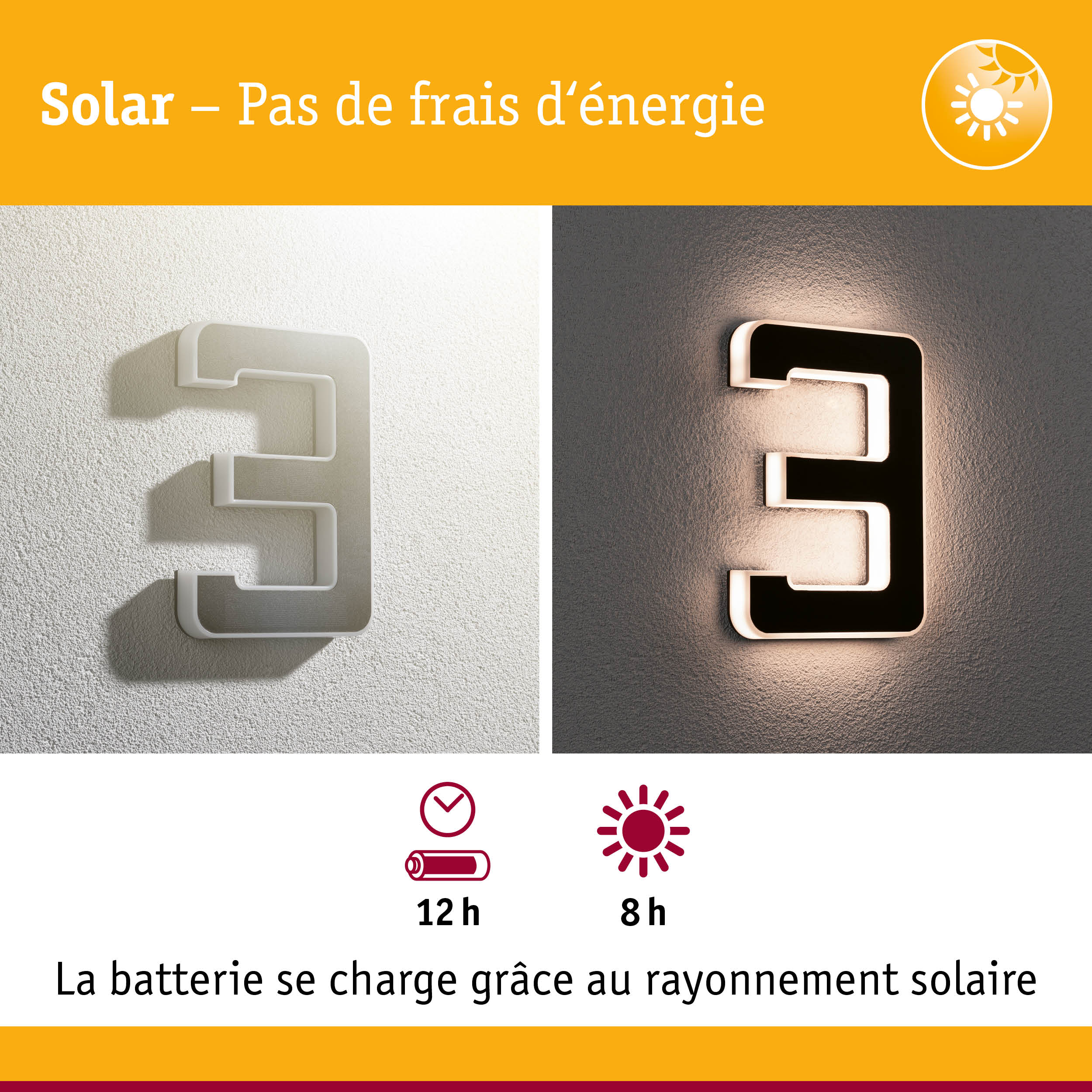 Applique murale solaire blanche et noire avec autonomie de 12 heures et charge solaire de 8 heures