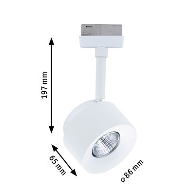 White metal LED spotlight with 86 mm diameter and 197 mm height, energy-saving ceiling light