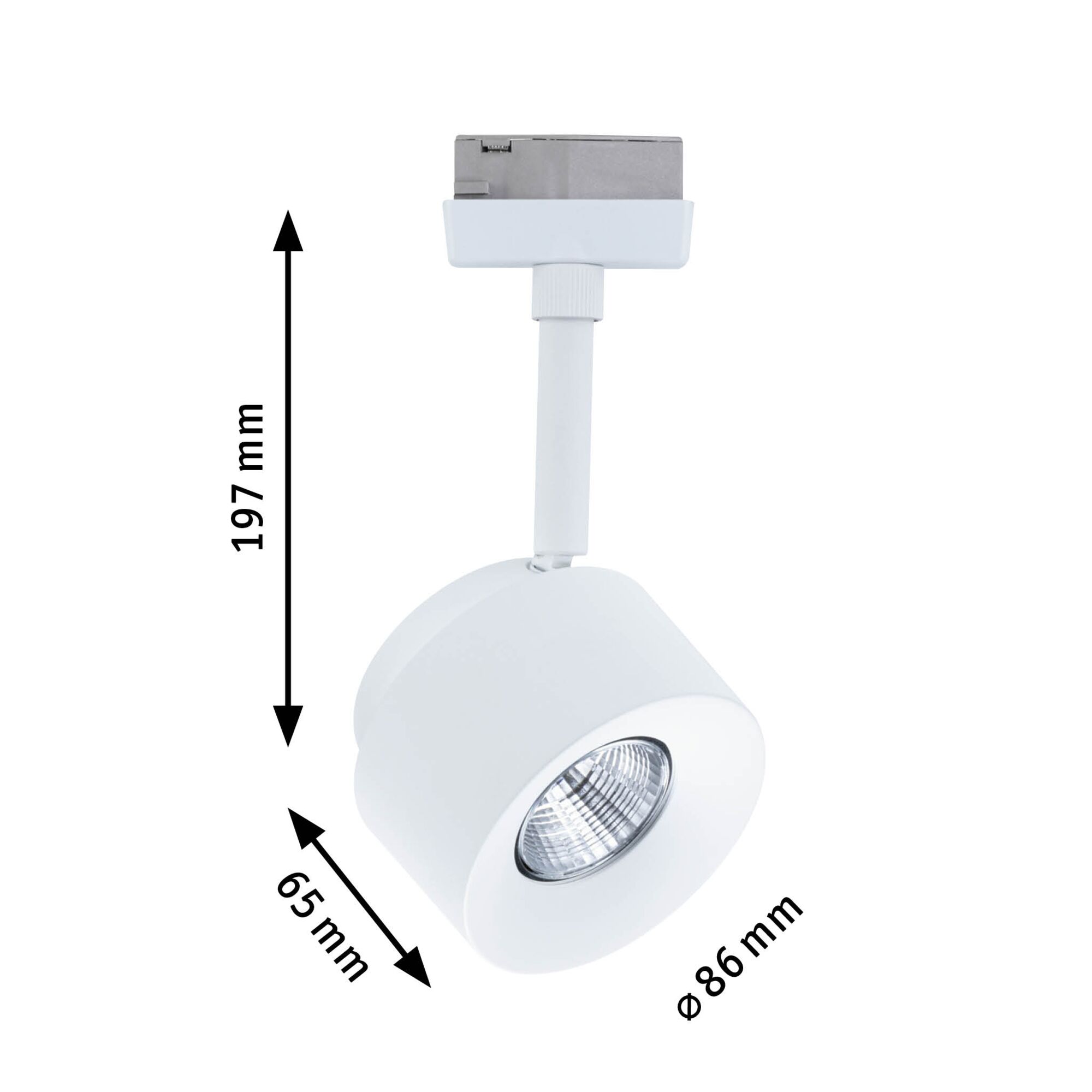 Weißer LED-Spot aus Metall mit 86 mm Durchmesser und 197 mm Höhe, energiesparende Deckenleuchte
