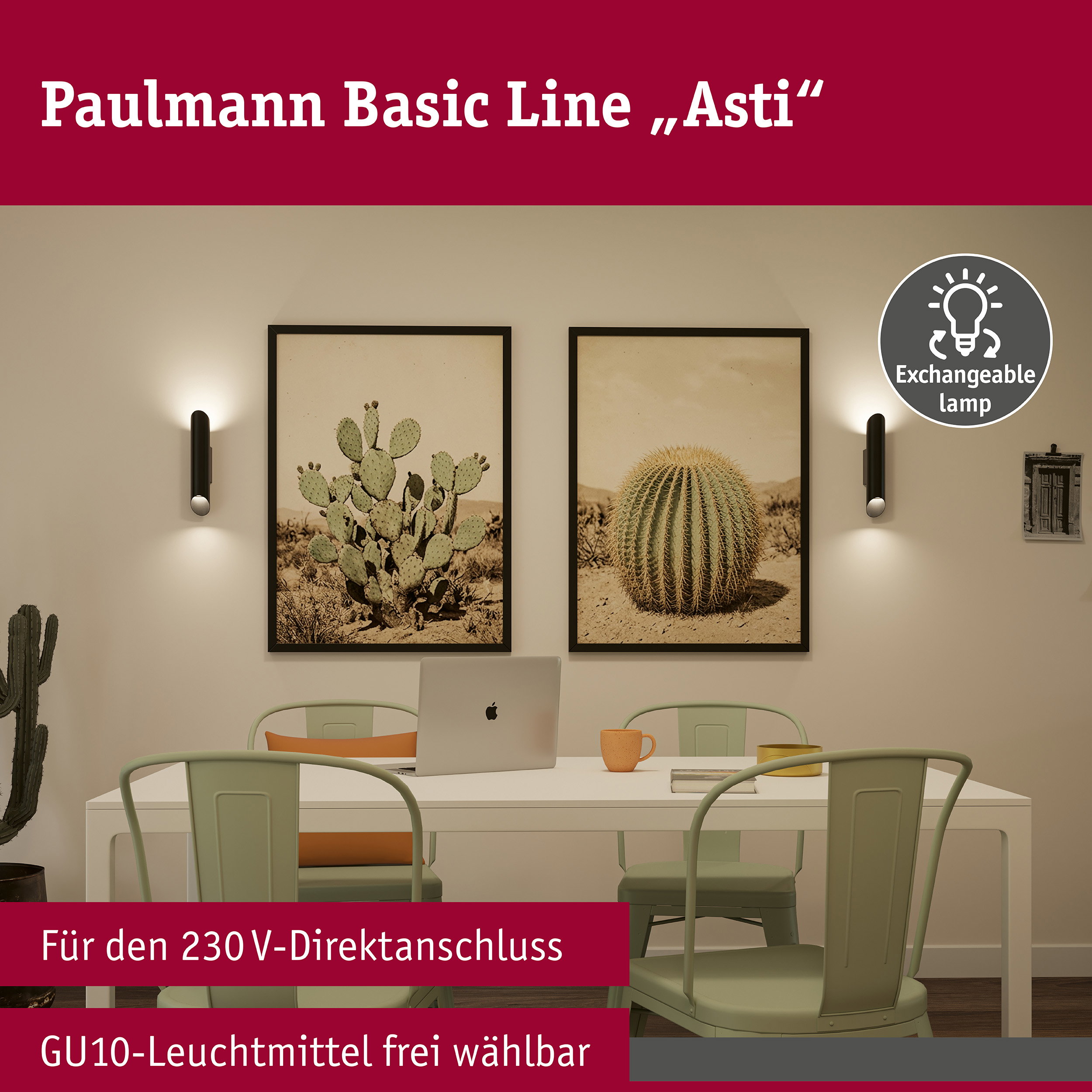 Wandleuchte Asti GU10 230V max. 2x10W Schwarz matt/Gold