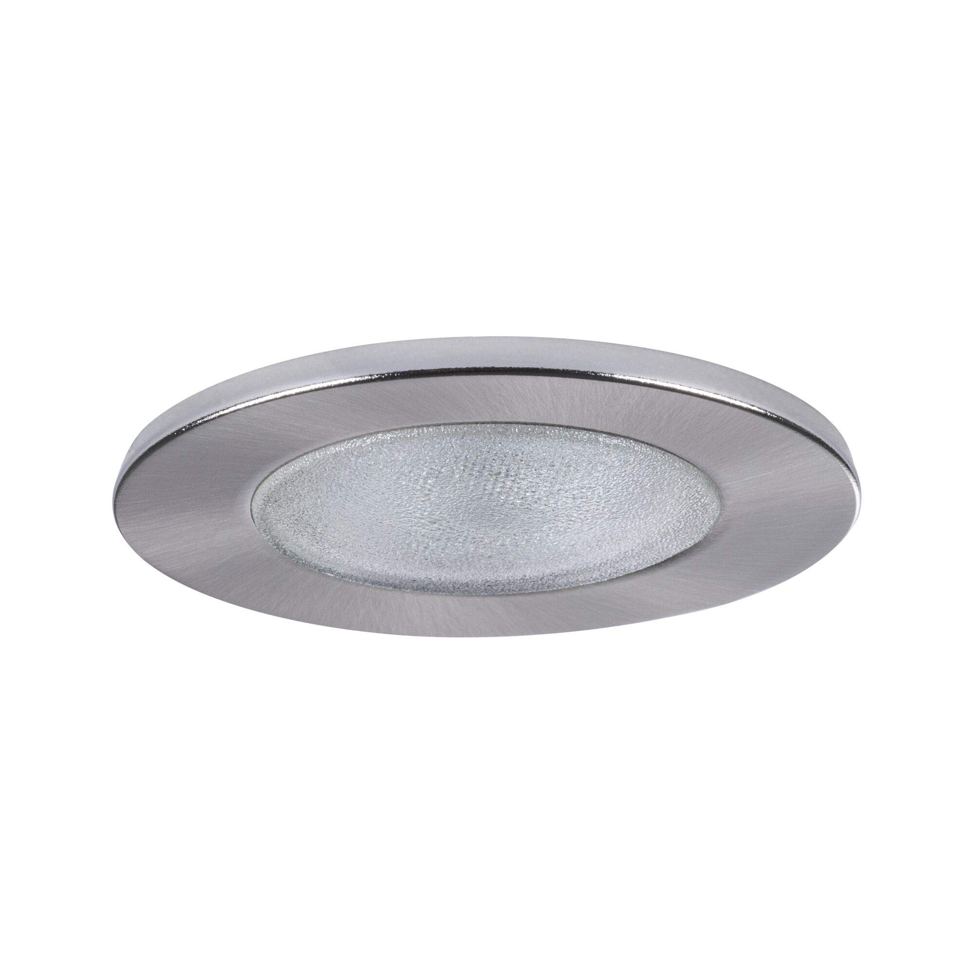 Round recessed light glass with brushed stainless steel frame in silver for modern LED lighting
