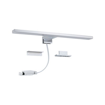 Moderne LED-Spiegelleuchte in Chrom mit Anschlusskabel und Halterungen für Badbeleuchtung