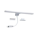 Moderne LED-Spiegelleuchte in Chrom mit Anschlusskabel und Halterungen für Badbeleuchtung